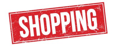 Kırmızı grungy dikdörtgen damga işareti üzerinde alışveriş metni.
