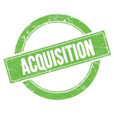 Yeşil grungy yuvarlak vintage pul üzerinde ACQUISION metin.