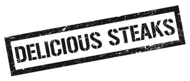 Lezzetli Biftekler Siyah Pis Dikdörtgen Damga İşareti.