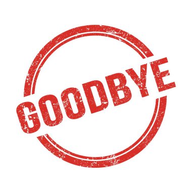 GOODBYE metni kırmızı grungy vintage yuvarlak pul üzerine yazılmış.