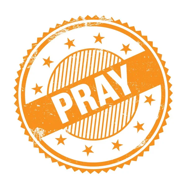 Pray Text Written Orange Grungy Zig Zag Borders Stamp — Stock Photo, Image