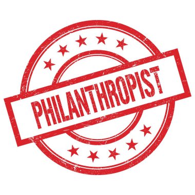 Kırmızı yuvarlak lastik damga üzerine yazılmış PHILANTHROPIST metin.