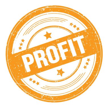 Turuncu yuvarlak grungy doku damgası üzerine PROFIT metni.