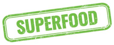 Yeşil grungy vintage dikdörtgen damgalı SUPERFOOD metni.