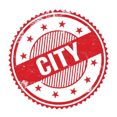 Kırmızı grungy zig zag kenarları yuvarlak mühür üzerine yazılmış Şehir metni.