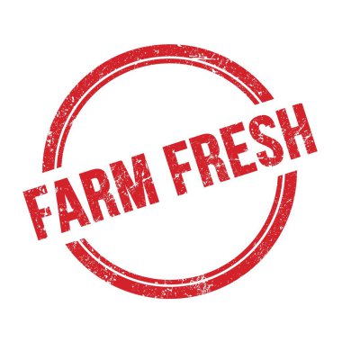 FARM FRESH kırmızı grungy vintage yuvarlak pul üzerine yazılmış metin.