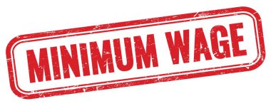 Kırmızı grungy vintage dikdörtgen damgalı MINIMUM WAGE metni.