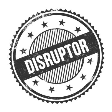 DISRUPTOR metin siyah grungy zig zag kenarları yuvarlak pul üzerine yazılmış.