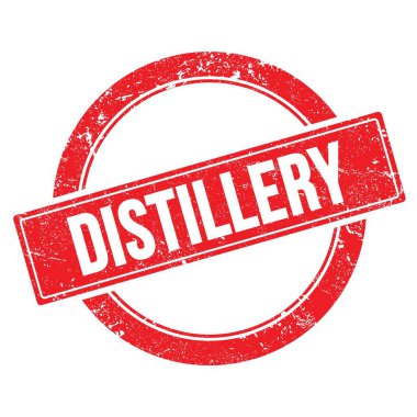 Kırmızı grungy yuvarlak vintage pul üzerine DISTILLERY metin.