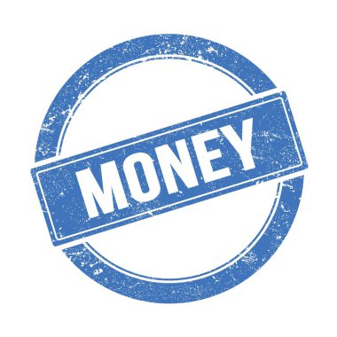 Mavi grungy yuvarlak vintage pulu üzerinde para metni.