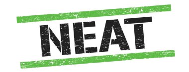 Siyah yeşil grungy çizgileri üzerinde NEAT metin mühür işareti.