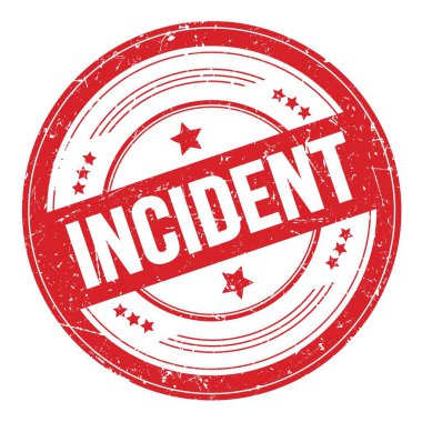 Kırmızı yuvarlak grungy doku damgası üzerine olay metni.