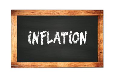 Siyah ahşap çerçeve okul tahtasına yazılmış INFLATION metni.