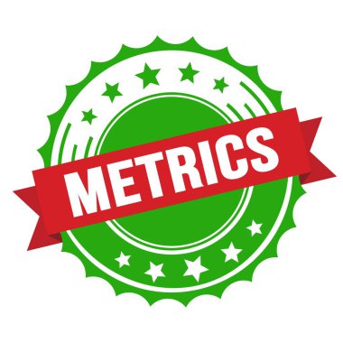 Kırmızı yeşil rozet damgası üzerine METRICS metni.