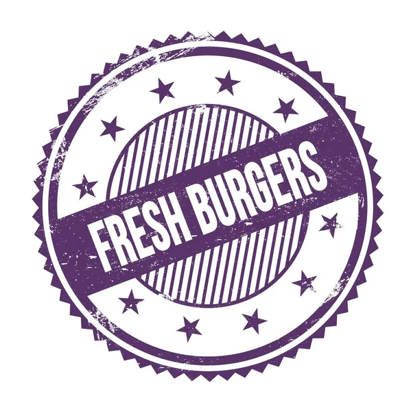 Fresh Burgers Text Written Purple Indigo Grungy Zig Zag Borders — Stock Photo, Image