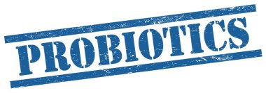 Mavi grungy dikdörtgen vintage damga üzerinde PROBIOTICS metin.