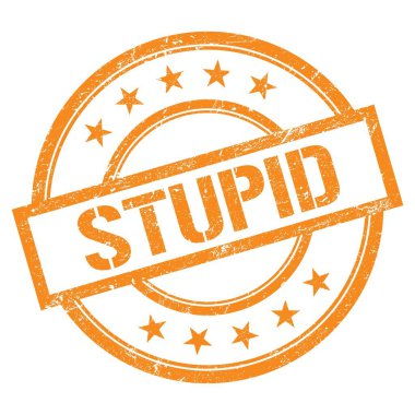 Turuncu yuvarlak vintage kauçuk damgalı aptal metin.