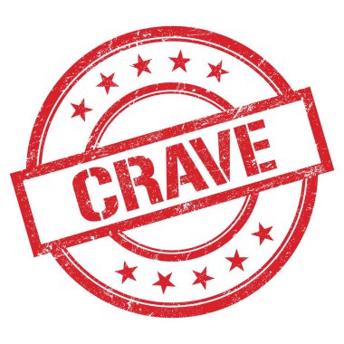 Kırmızı yuvarlak plastik damga üzerine yazılmış CRAVE metni.