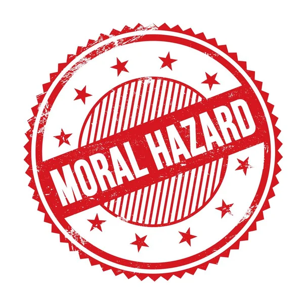 Moral Hazard Szöveget Írt Piros Grungy Cikcakkos Szegélyek Kerek Bélyeg — Stock Fotó