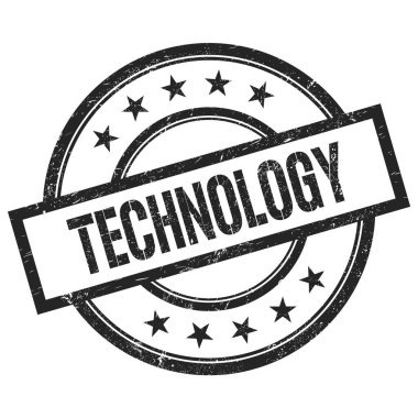 Siyah yuvarlak vintage kauçuk damga üzerine yazılmış TEKNOLOJİ metin.