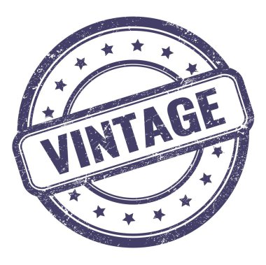 Çivit mavisi, grungy vintage, yuvarlak kauçuk damga üzerine VINTAGE metin.