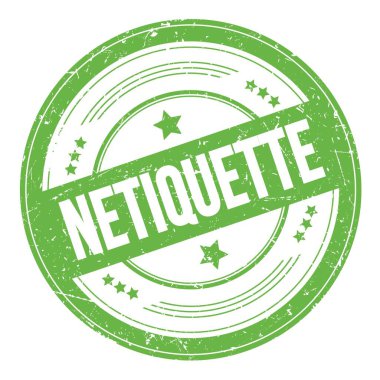 Yeşil yuvarlak grungy desen damgası üzerine NETIQUETTE metin.