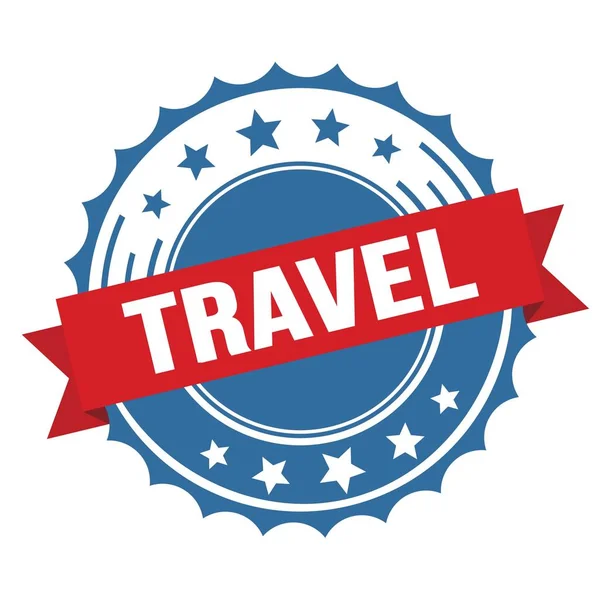 Travel Testo Nastro Rosso Blu Timbro Distintivo — Foto Stock