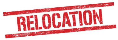 Kırmızı grungy dikdörtgen damga işareti üzerinde Yeniden Yerleştirme metni.