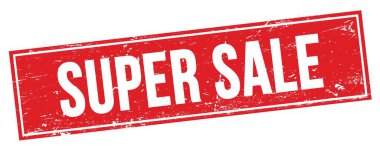 Kırmızı grungy dikdörtgen damga işareti üzerinde süper satış metni.