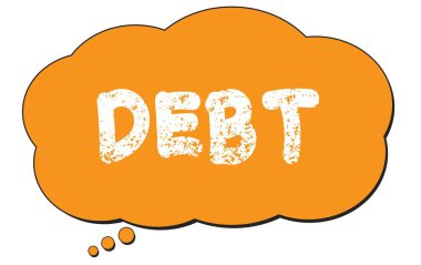 Turuncu düşünce bulutu üzerine yazılmış DEBT metni.