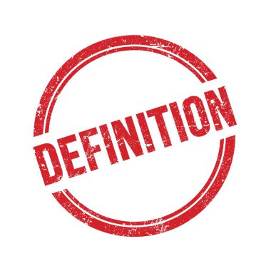 DEFINITION metni kırmızı grungy vintage yuvarlak pul üzerine yazılmış.