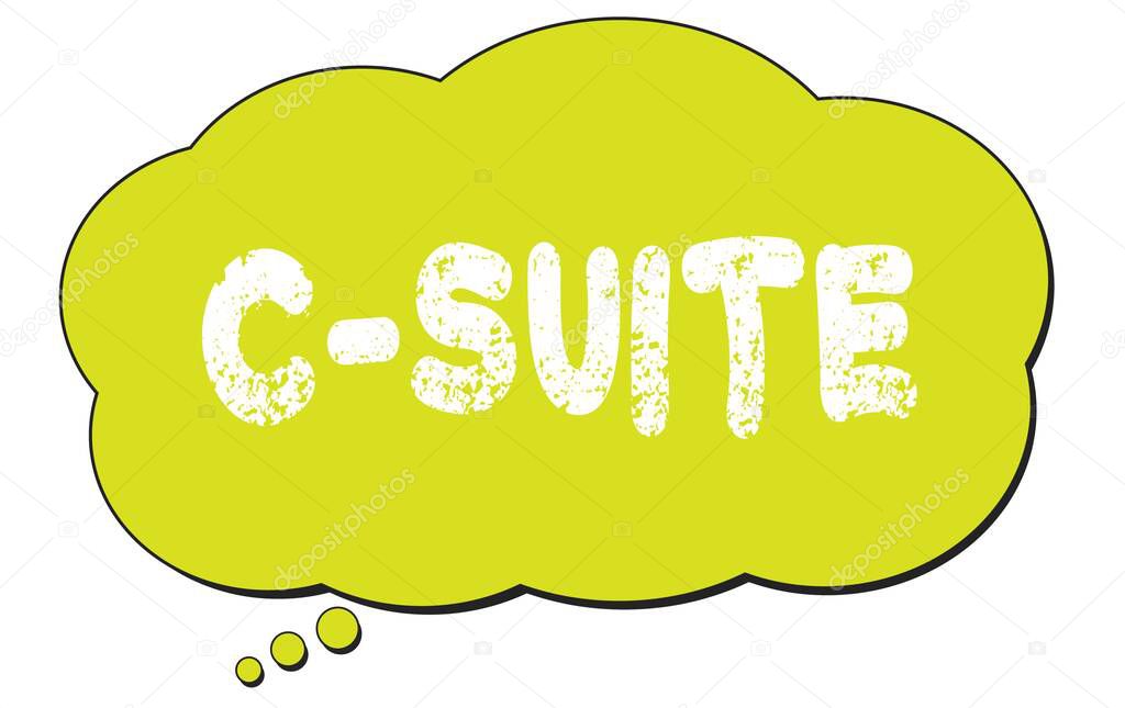 C-SUITE text written on a light green thought cloud bubble.