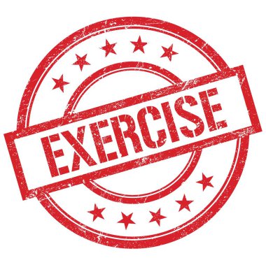 Kırmızı yuvarlak vintage kauçuk damga üzerine yazılmış Egzersiz metni.