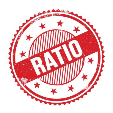 Kırmızı grungy zig zag kenarlıkları üzerine yazılmış RATIO metni yuvarlak pul.