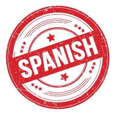 Kırmızı yuvarlak grungy doku damgası üzerine SPANISH metni.