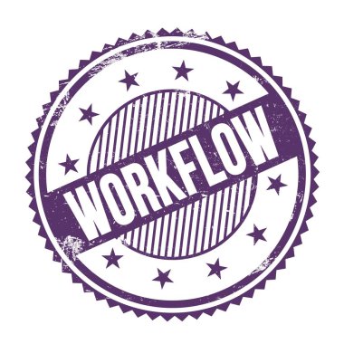 WorKFLOW metni mor indigo grungy zig zag kenarları yuvarlak mühür üzerine yazılmış.