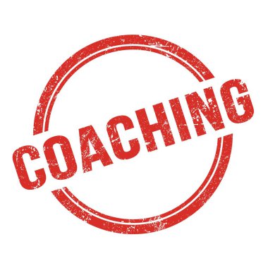 Kırmızı grungy vintage yuvarlak pul üzerine yazılmış COACHING metin.