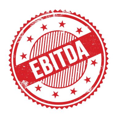 Kırmızı grungy zig zag kenarlıkları üzerine yazılmış EBITDA metni yuvarlak pul.