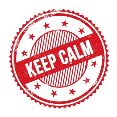 Kırmızı grungy zig zag kenarları yuvarlak pul üzerine yazılmış CALM metni.