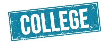 Mavi grungy dikdörtgen damga işareti üzerinde kollej metni.