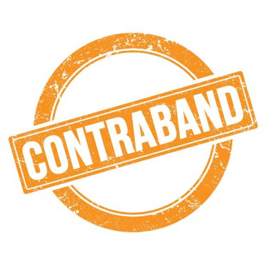 Turuncu grungy yuvarlak vintage pullu CONTRABAND metni.