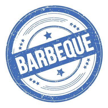 Mavi yuvarlak grungy desen damgalı Barbeque metin.