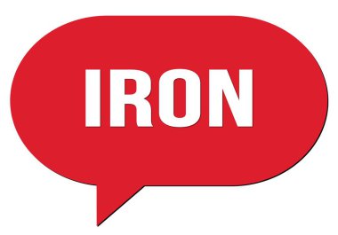 Kırmızı bir konuşma kabarcığı damgası ile yazılmış IRON metni