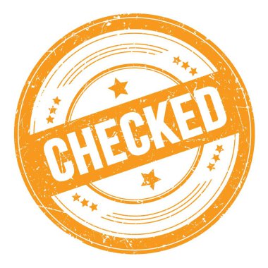 Turuncu yuvarlak grungy desen damgası üzerine CHECKED metni.