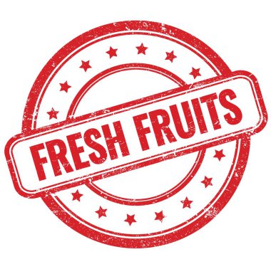 FRESH FRUITS 'in kırmızı, eski, pasaklı, yuvarlak lastik damgalı metni.