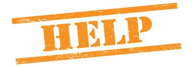 Turuncu grungy vintage kauçuk damga üzerine yardım metni.