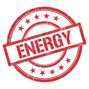 Kırmızı yuvarlak vintage kauçuk damga üzerine yazılmış ENERGY metni.