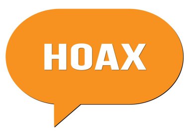 HOAX metni turuncu bir konuşma kabarcığı damgası ile yazılmış