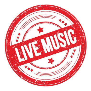 Kırmızı yuvarlak grungy doku damgası üzerine LIVE MÜZİK metin.