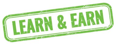Yeşil grungy vintage dikdörtgen damgalı LeARN & EARN metni.